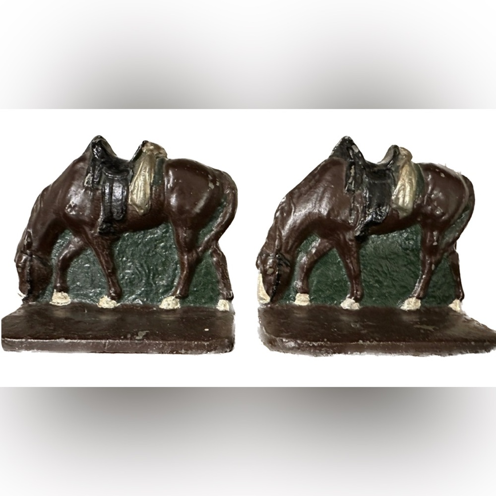 Vintage Cast Iron/Metal Grazing Horse Bookends